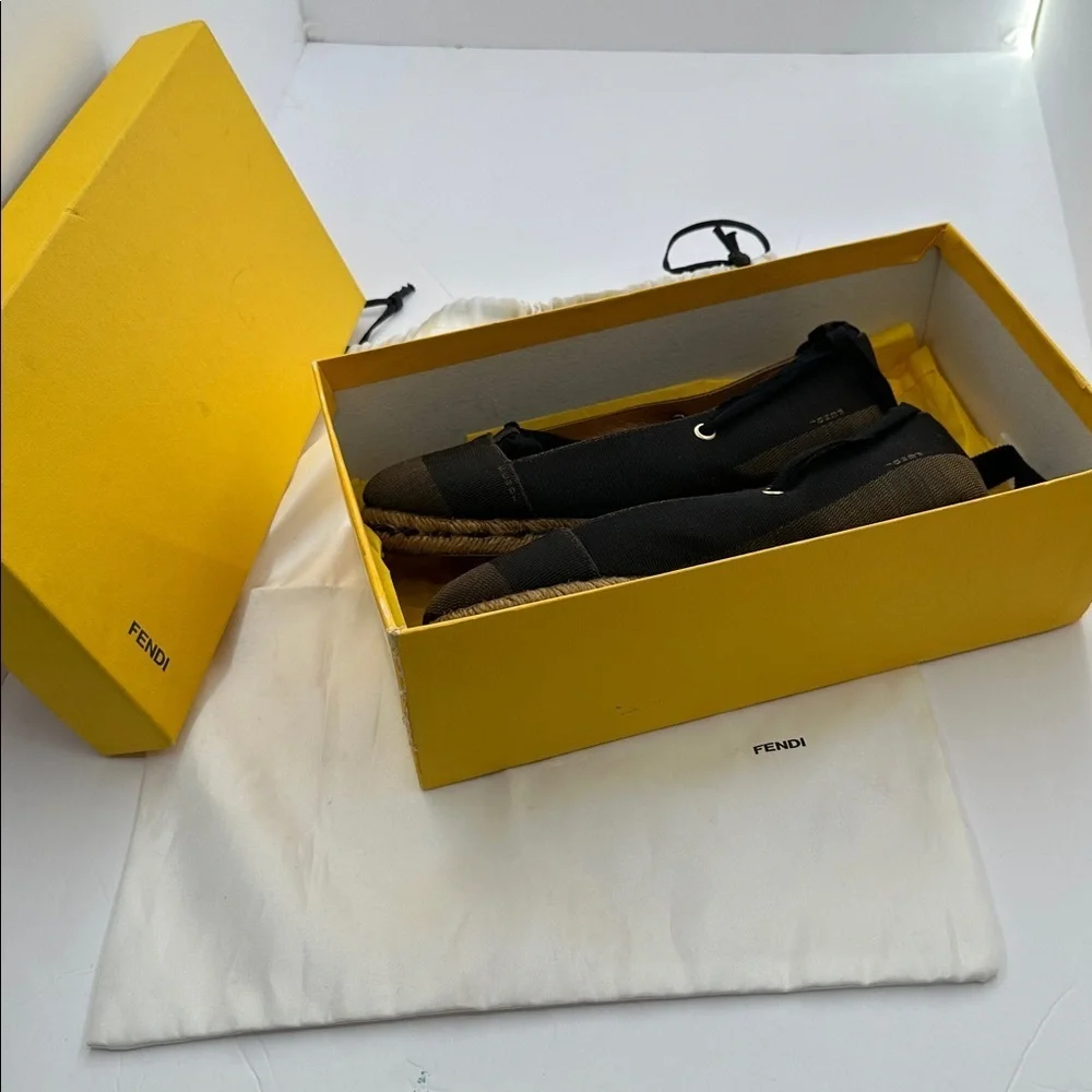 Fendi Black & Brown Pequin Ballet Espadrilles | Size 5 | Authentic
